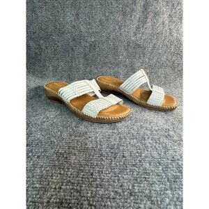 Dr. Scholls Shoes Women's 9 White Leather Slip-On Sandals With Woven Detail